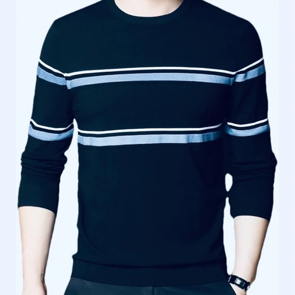 NWT JOHN ASHFORD Mens Striped Sweater Soft Knitwear O-Neck Pullover Sweater